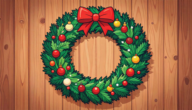 Christmas Wreath With Red Bow.