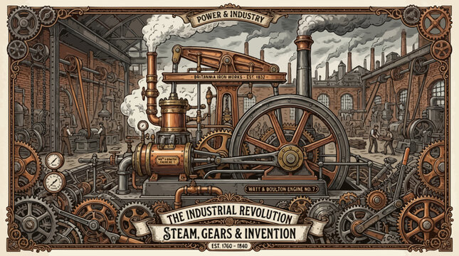 Vintage Rusty Steam Locomotive Engine in Industrial Railway Yard with Old Metal Wheels and Antique Machinery Equipment