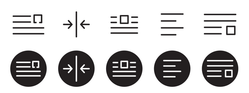 Alignment Icon Set, Text Paragraph Justification and Object Layout Ordering Vector Symbols