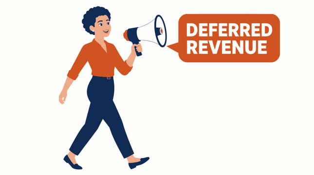 Person holding megaphone with deferred revenue text.