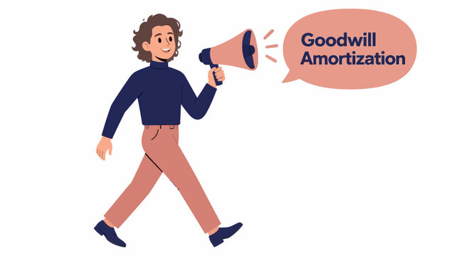Person holding megaphone with goodwill amortization text.