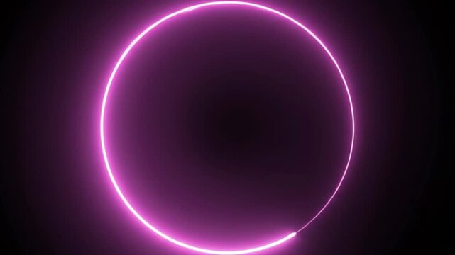 Glowing neon blue circle light ring on black background