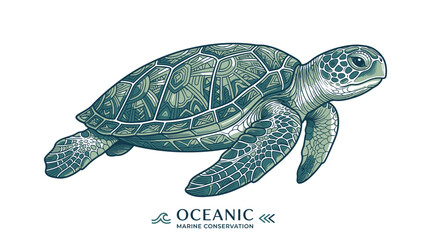 Fototapeta premium Intricate sea turtle illustration for marine conservation branding