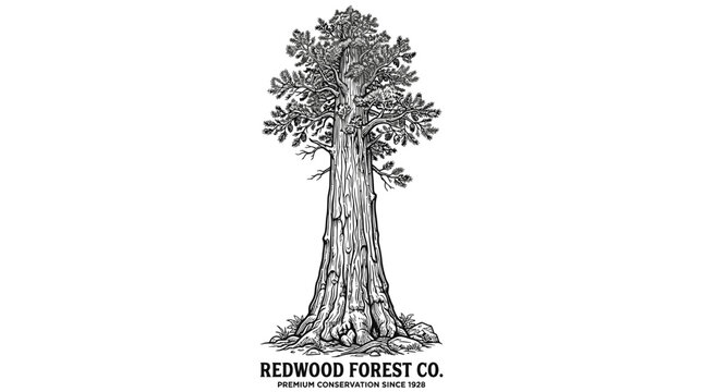 Hand drawn vintage giant sequoia tree for conservation brand