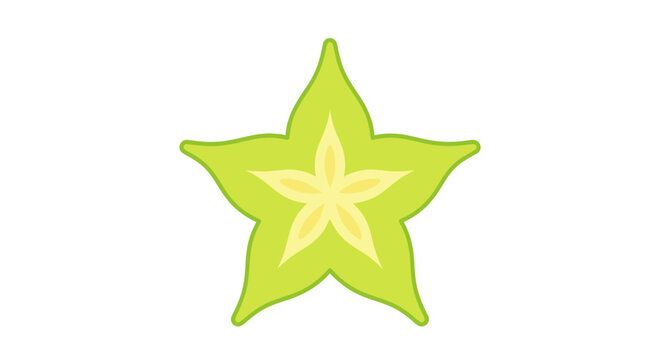 Green carambola starfruit slice flat vector illustration