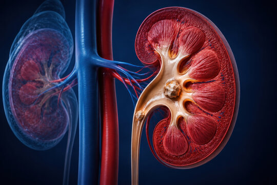 Kidney stones in renal pelvis and urinary tract anatomy