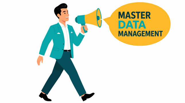 Businessman announcing master data management concept.