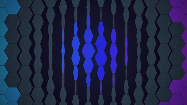 Hexagonal grid pattern motion background with changing color transitions