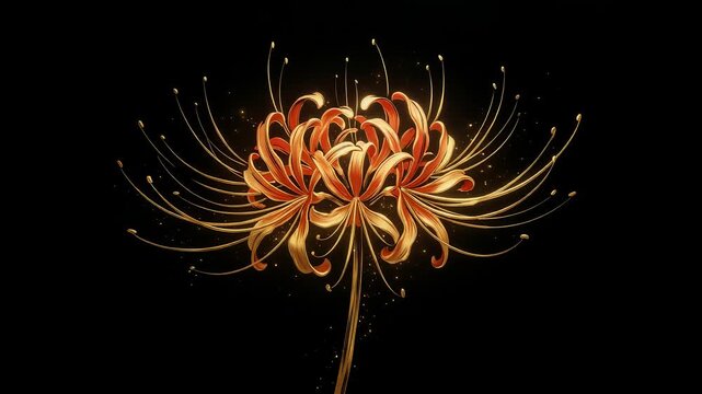 Golden Red Spider Lily Ink Art Background