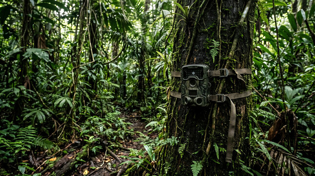 Professional trail camera for wildlife monitoring and research in rainforest