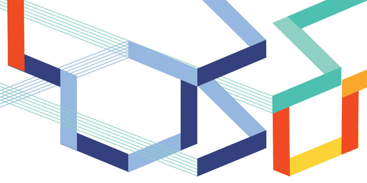 Interlocking colorful geometric cubes in abstract design.