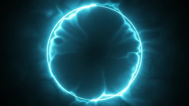 Glowing neon blue circle light ring on black background