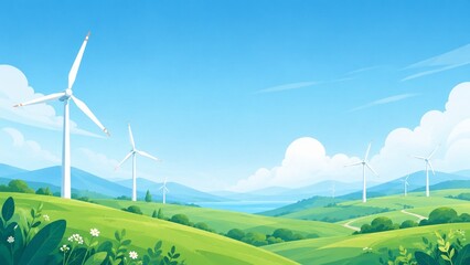 Fototapeta premium wind turbine background with copy space, Flat Design style