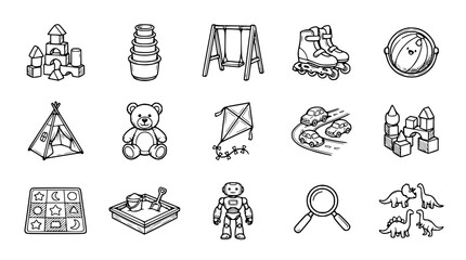 Collection of Hand-Drawn Children's Toys and Playtime Icons © Embun