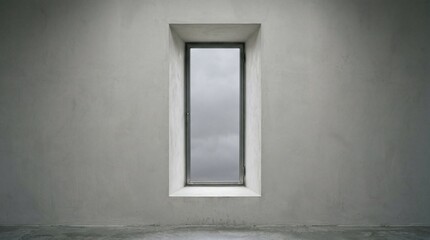 Fototapeta premium Vertical window opening in a minimalist concrete wall with cloudy sky
