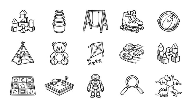 Collection of Hand-Drawn Children's Toys and Playtime Icons