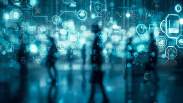 Generative AI visualizes futuristic digital networking in a vibrant environment
