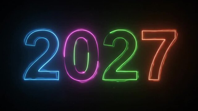 Neon glowing numbers 202 in blue, pink and green colors