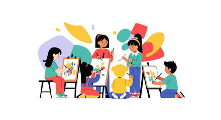 Fototapeta premium Children painting on canvas.