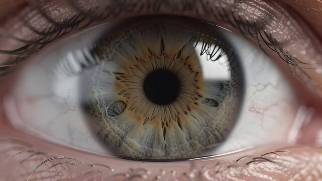 Extreme macro shot of a human eye with detailed iris texture dilation