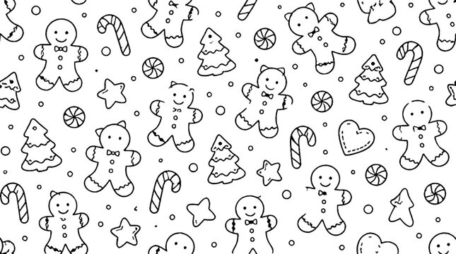 Festive gingerbread men and holiday icons pattern.