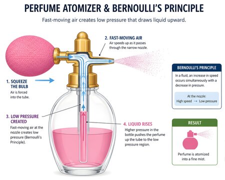 Educational Diagram of Perfume Spray and Bernoulli&rsquo;s Principle