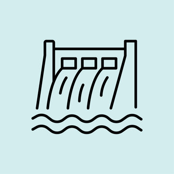 A clean line icon representing hydroelectric power and energy generated from water flow.
