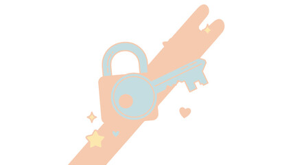 Naklejka premium Conceptual illustration of hand holding key and lock against white background