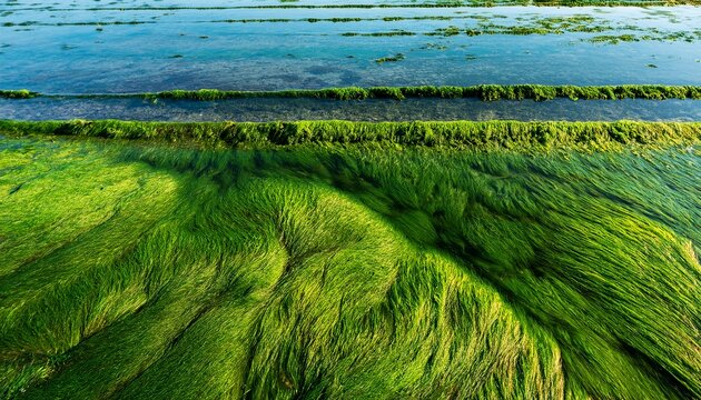 Graduated Green Empty Surface Algae Natural Seaweeds Background Of A Seawall At A Low Tide