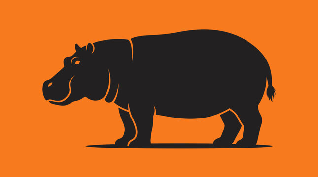 Black hippopotamus standing profile.