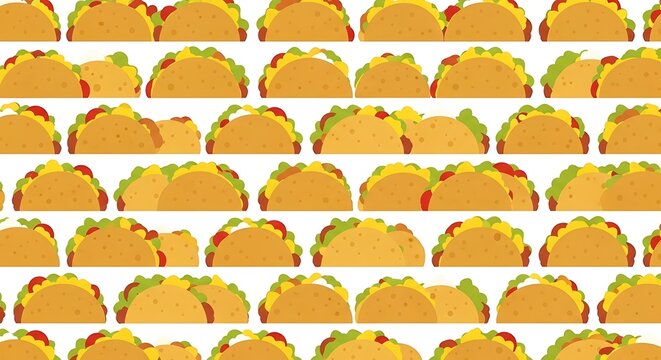 Seamless Pattern of Delicious Tacos, Mexican Fast Food Background