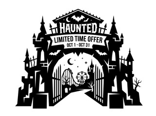Obraz premium Haunted Limited Time Offer Halloween Attraction Entrance.