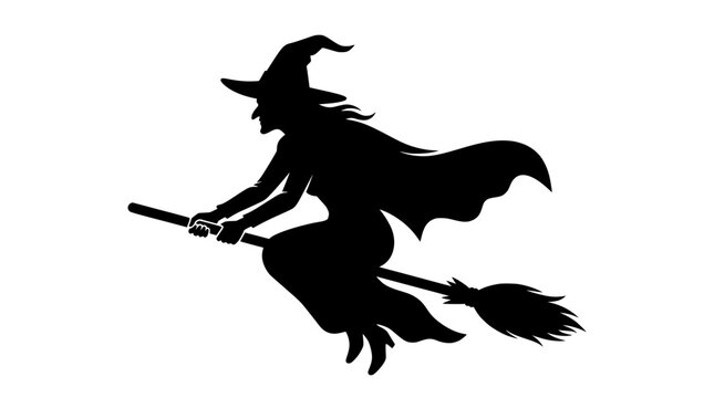 Silhouette of a witch flying on a broomstick.  isolated transparent background vector illustration