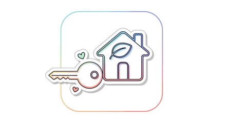 Fototapeta premium Eco friendly home concept icon house leaf key heart symbols on white