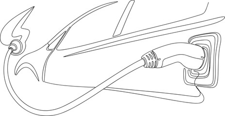 Obraz premium Electric car charging, continuous line drawing, eco-friendly transport concept