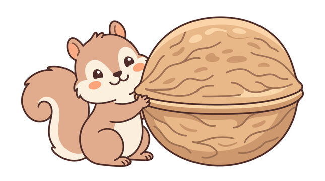 Squirrel with big walnut nut.