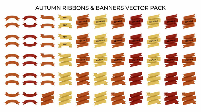 Autumn Ribbons and Banners Vector Pack, Flat Design Elements with Editable Text Fields in Warm Earth Tones