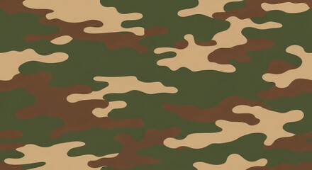 Fototapeta premium Seamless abstract military camouflage texture with organic shapes in shades of olive green, desert tan, and deep brown for versatile use, tactical, rugged, wrap