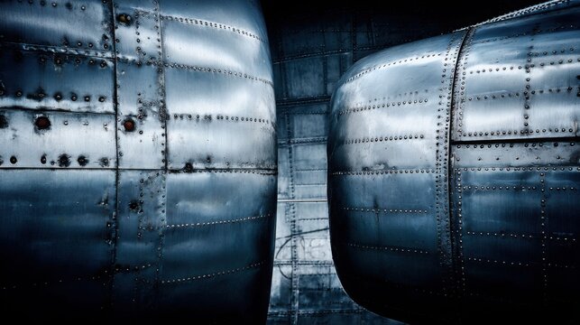Intricate metal fuselage panels with precise rivet alignment in detailed aircraft construction