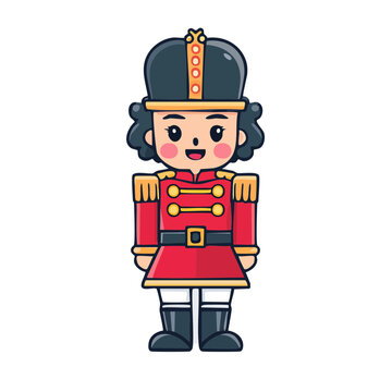 Flat illustration of a nutcracker soldier in red uniform