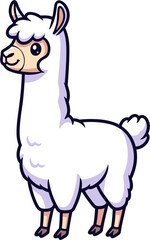 Fototapeta premium Cute cartoon white llama, vector illustration, isolated on white background