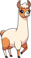Obraz premium Cute cartoon llama standing, white background, illustration