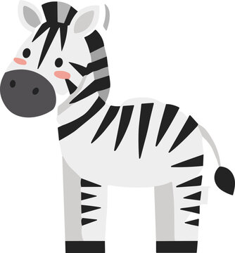Cute cartoon zebra illustration, graphic design, isolated on white background