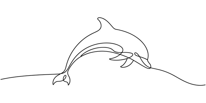 Single line of a dolphin jumping from water ocean continuous one line drawing in white background
