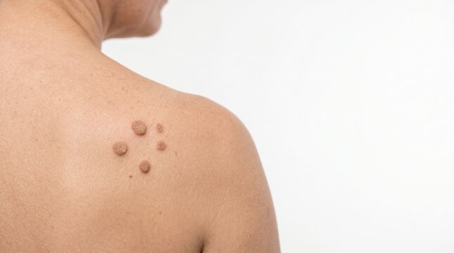 Close Up of Common Wart on Human Shoulder Skin in Medical Dermatology Concept