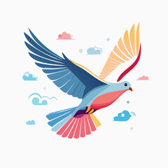 Obraz premium Stylized Dove Flying with Colorful Wings and Clouds