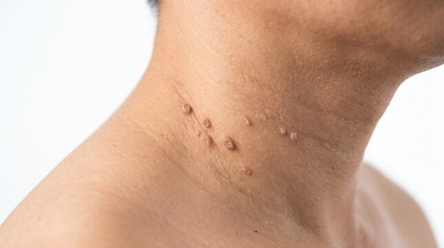 Macro View of Viral Warts and Skin Lesions on Adult Neck Skin