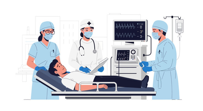 Medical Team with Patient, Intensive Care Unit, Healthcare Professionals Working Together