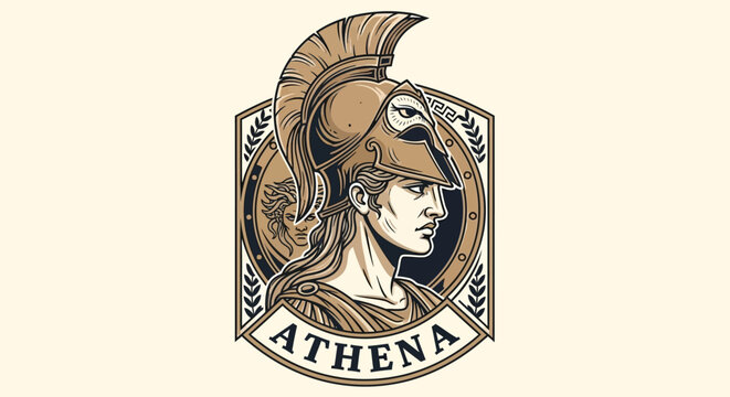 Athena Greek Goddess Illustration Portrait.