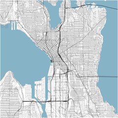 Seattle City Map Poster Street Map JPG Contrast Dark Grey Gradient Road Blue Water Wall Art © AlphaDesign